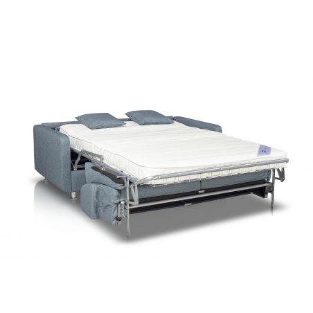 CIRCE Canapé convertible 3 places bleu jean matelas Simmons 140cm