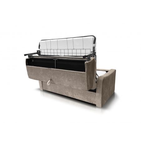 HECTOR Canapé convertible 3 places tissu doux taupe matelas Simmons 140cm