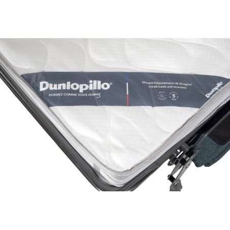 ULYSSE Canapé convertible Rapido 3 places bleu matelas Dunlopillo 140 cm 