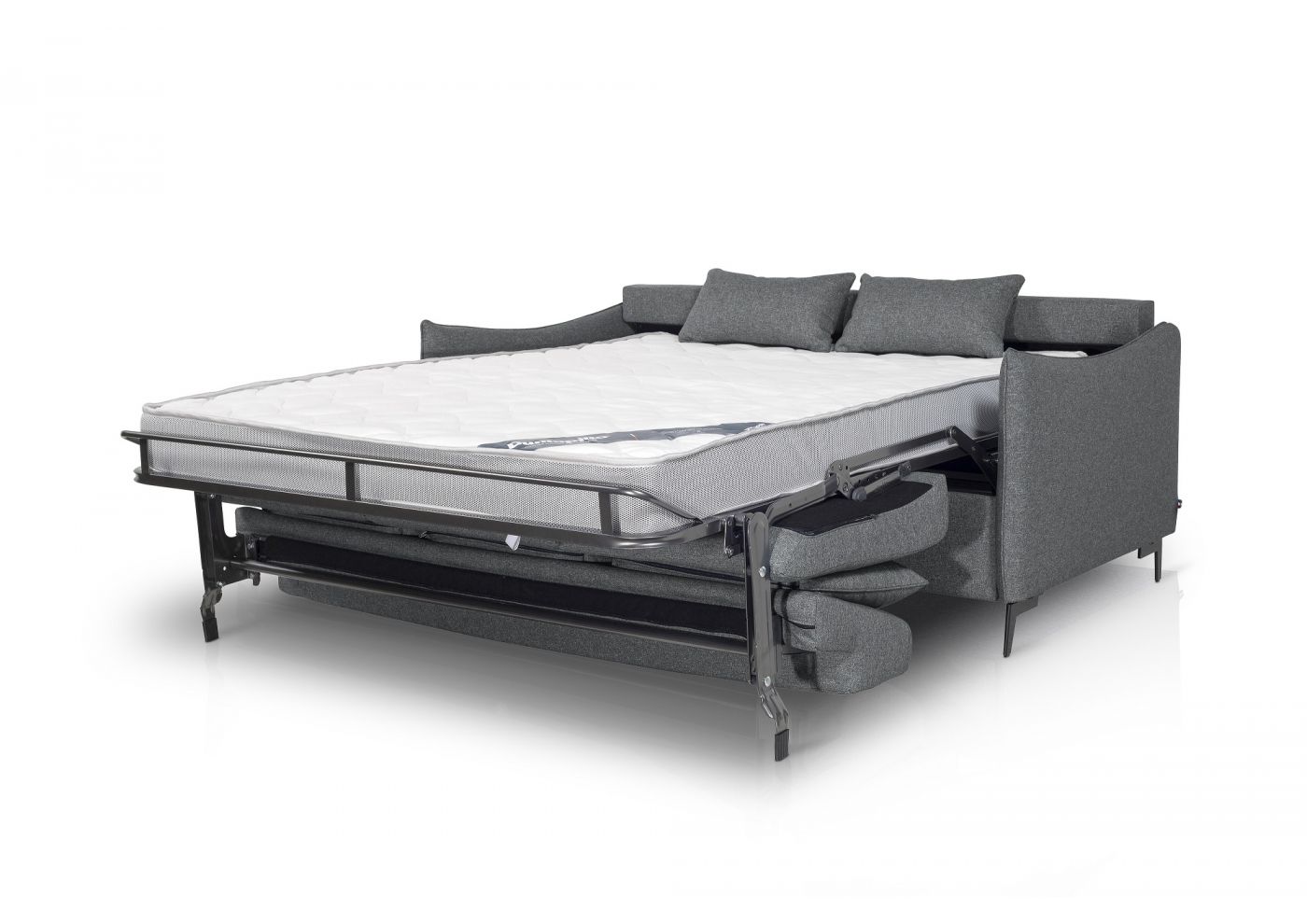 ULYSSE Canapé convertible Rapido 3 places gris matelas Dunlopillo 140 cm 