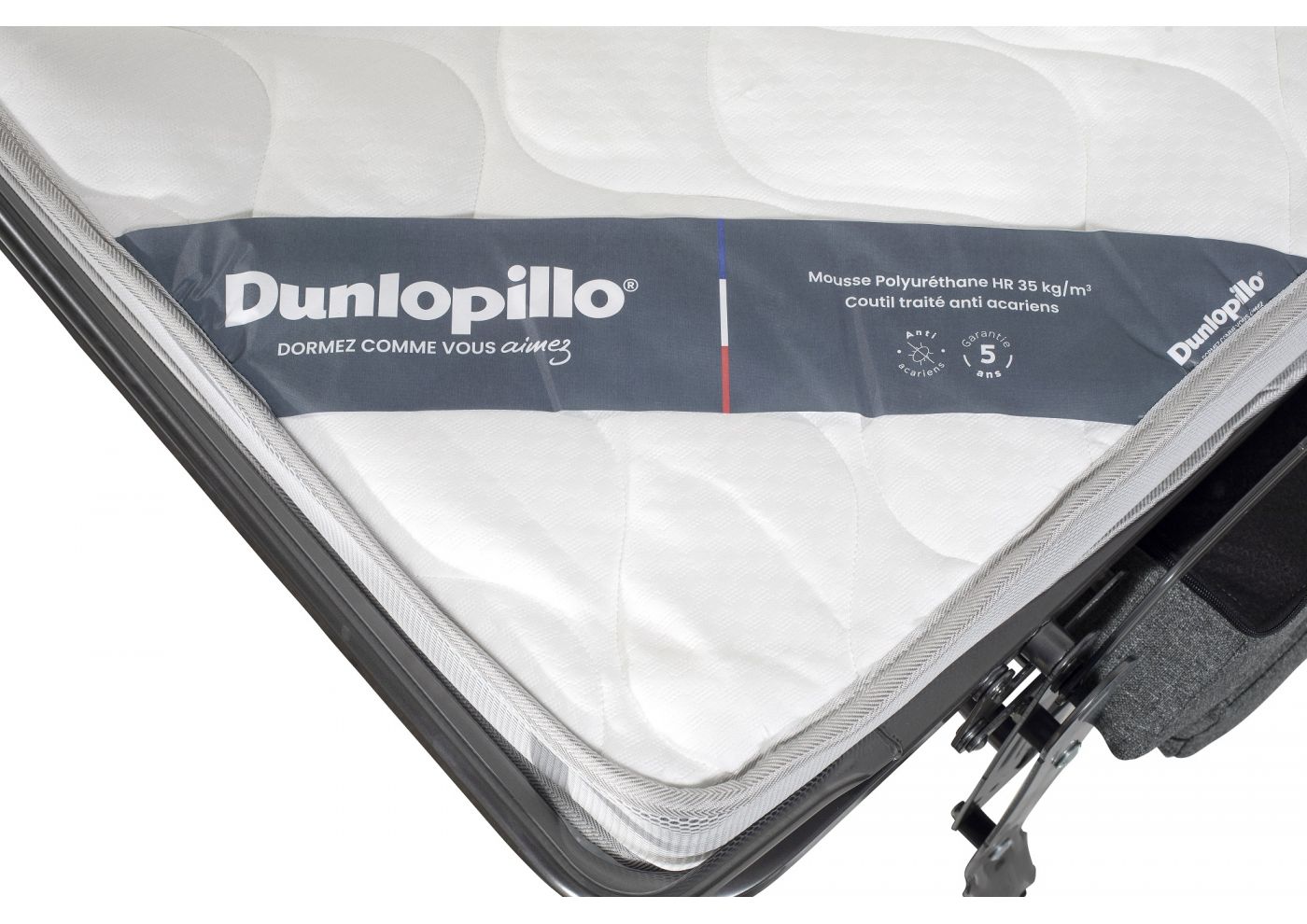 ULYSSE Canapé convertible Rapido 3 places gris matelas Dunlopillo 140 cm 