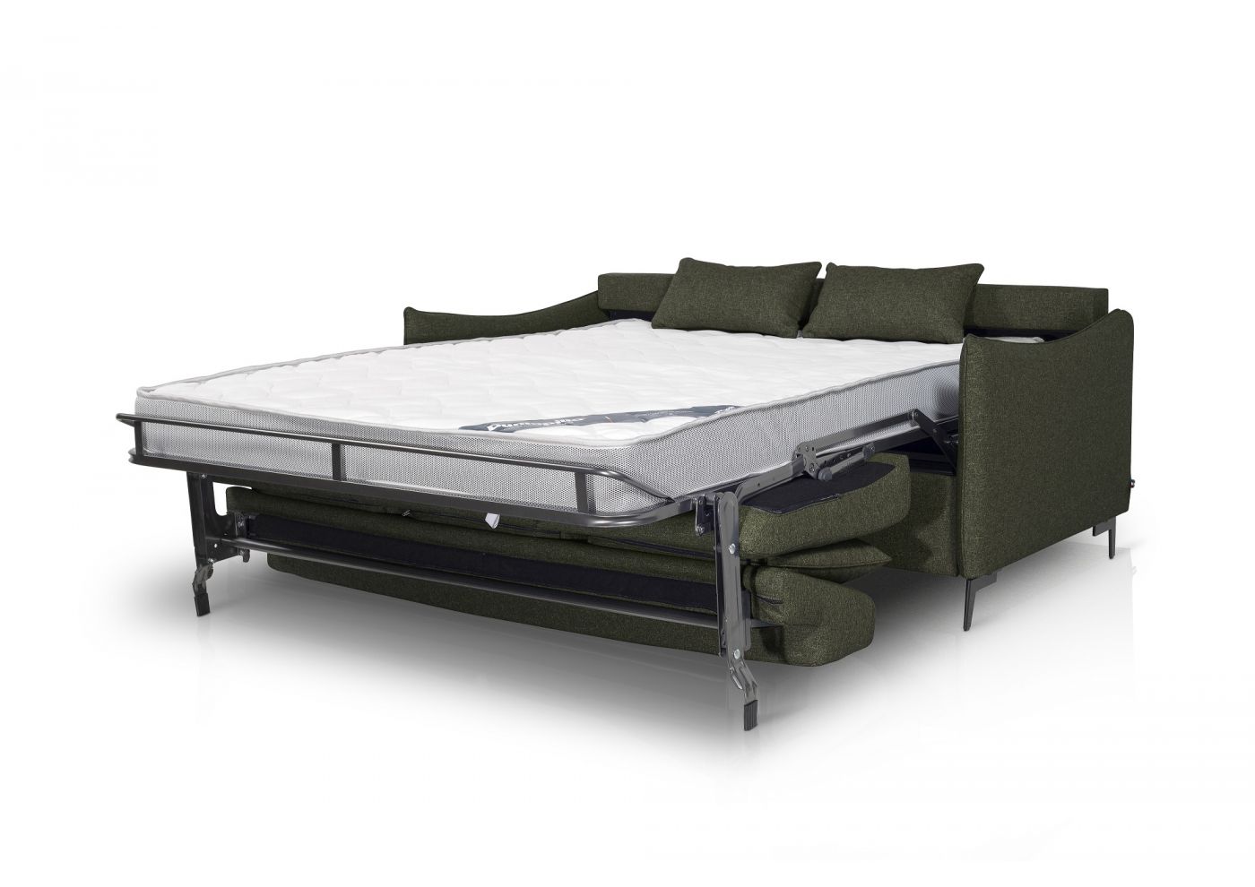 ULYSSE Canapé convertible Rapido 3 places kaki matelas Dunlopillo 140 cm 