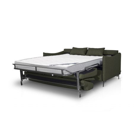 ULYSSE Canapé convertible Rapido 3 places kaki matelas Dunlopillo 140 cm 