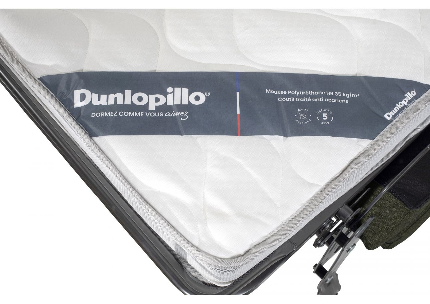 ULYSSE Canapé convertible Rapido 3 places kaki matelas Dunlopillo 140 cm 