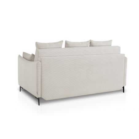 ULYSSE Canapé convertible Rapido 3 places velours côtelé blanc cassé matelas Dunlopillo 140 cm 