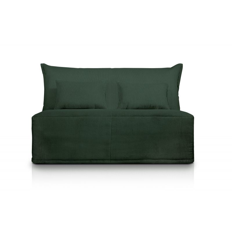 LUNA Banquette BZ velours côtelé vert matelas DUNLOPILLO 140 cm