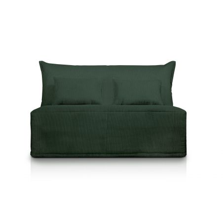 LUNA Banquette BZ velours côtelé vert matelas DUNLOPILLO 140 cm