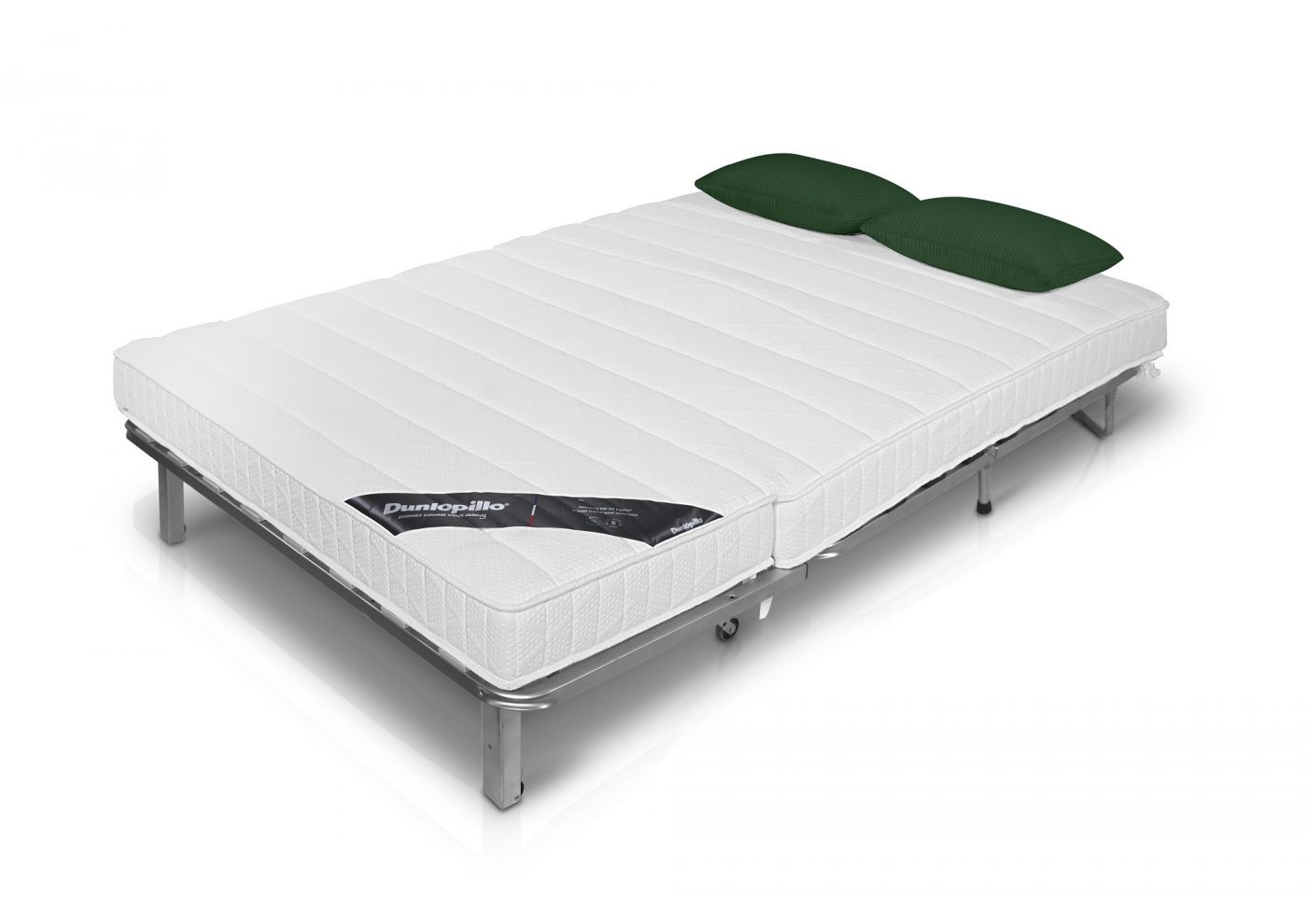 LUNA Banquette BZ velours côtelé vert matelas DUNLOPILLO 140 cm