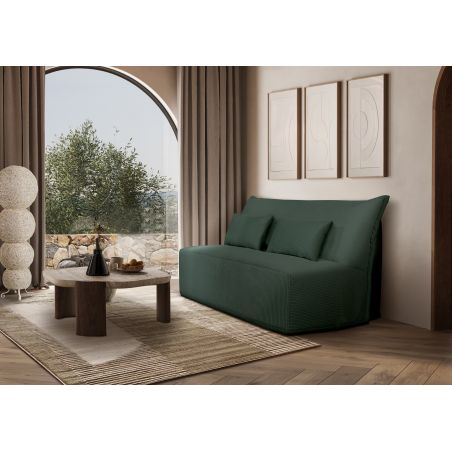 LUNA Banquette BZ velours côtelé vert matelas DUNLOPILLO 140 cm