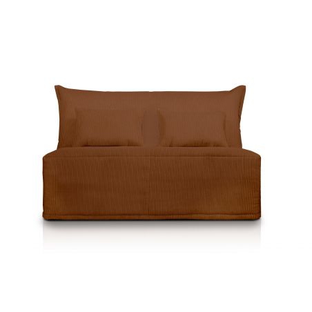 LUNA Banquette BZ velours côtelé terracotta matelas DUNLOPILLO 140 cm