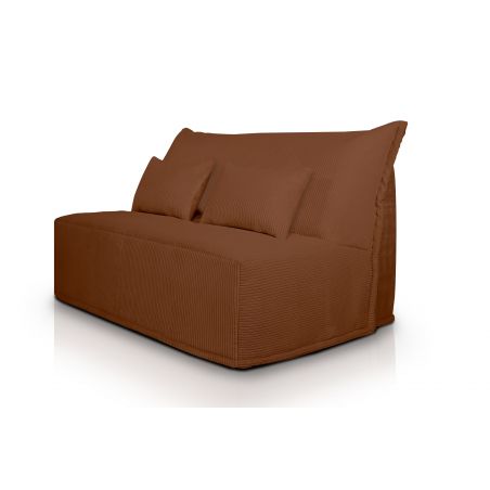 LUNA Banquette BZ velours côtelé terracotta matelas DUNLOPILLO 140 cm