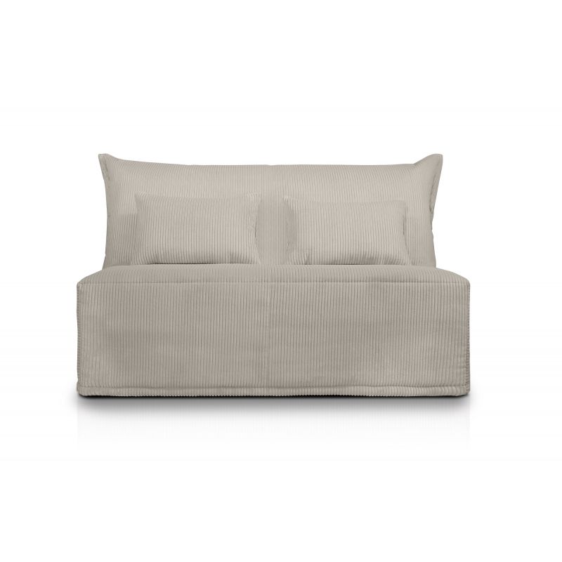 LUNA Banquette BZ velours côtelé grège matelas DUNLOPILLO 140 cm