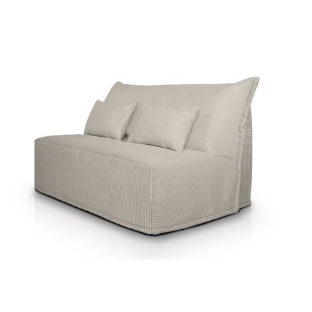 LUNA Banquette BZ velours côtelé grège matelas DUNLOPILLO 140 cm