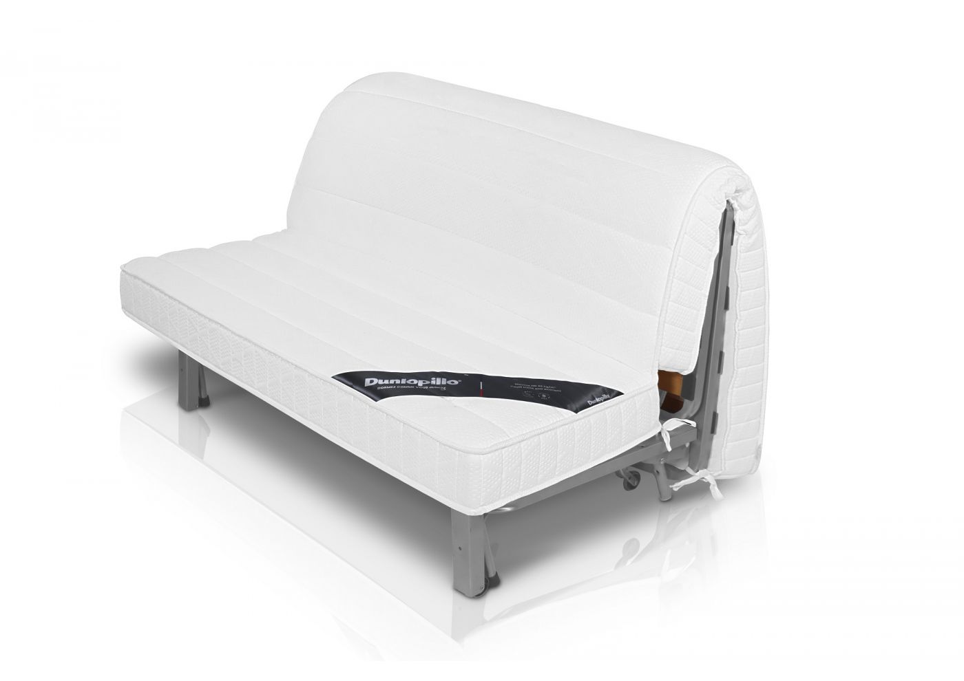 LUNA Banquette BZ velours côtelé grège matelas DUNLOPILLO 140 cm