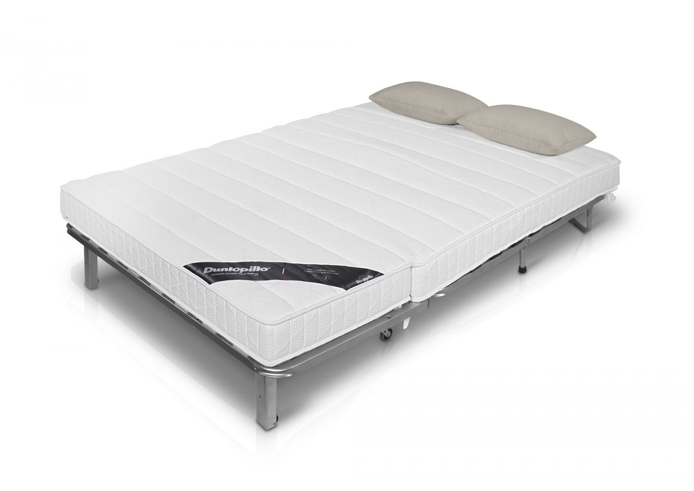 LUNA Banquette BZ velours côtelé grège matelas DUNLOPILLO 140 cm