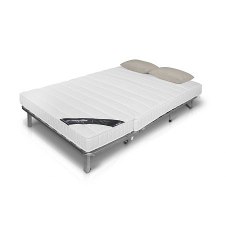 LUNA Banquette BZ velours côtelé grège matelas DUNLOPILLO 140 cm