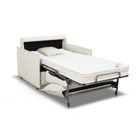 HESTIA Fauteuil convertible 1 place blanc cassé matelas Dunlopillo 90 cm