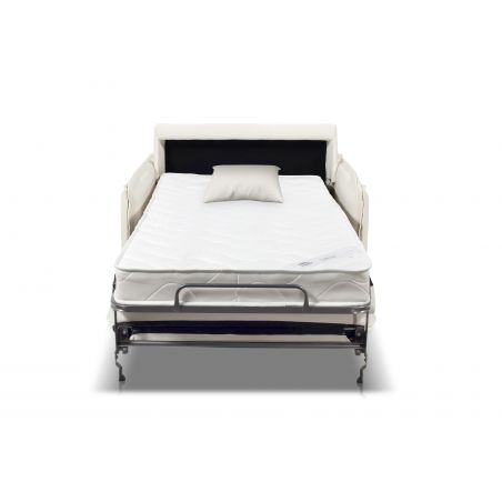 HESTIA Fauteuil convertible 1 place blanc cassé matelas Dunlopillo 90 cm